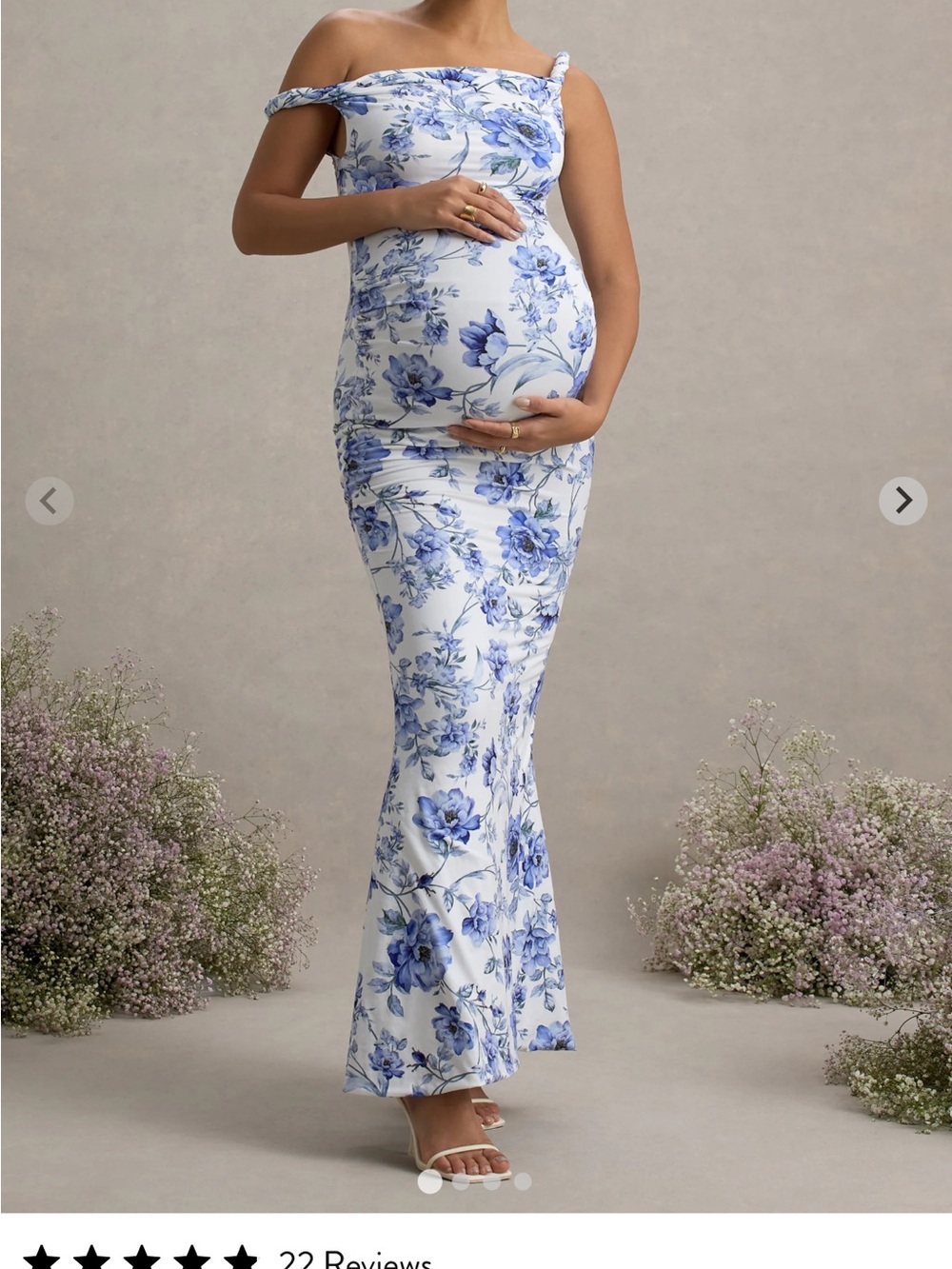 Off-Shoulder Blue Floral Maternity Dress